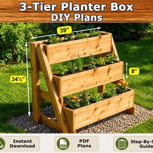 Planos para jardinera de 3 niveles en PDF / Guía de construcción de carpintería para bricolaje / Soporte para plantas de jardín vertical de varios niveles imagen 5