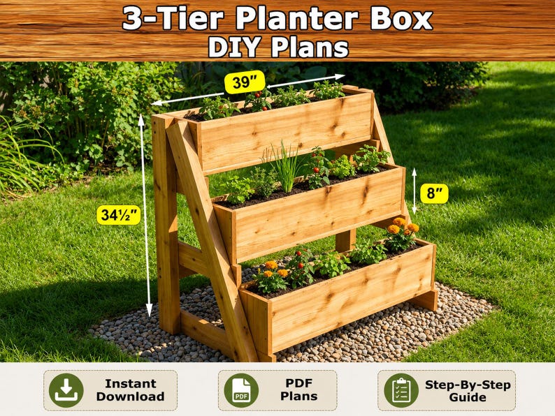 Planos para jardinera de 3 niveles en PDF / Guía de construcción de carpintería para bricolaje / Soporte para plantas de jardín vertical de varios niveles imagen 5
