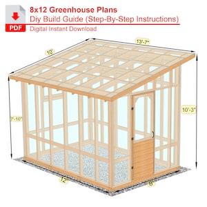 8 x 12 doe-het-zelfkasplannen, stapsgewijze pdf voor achtertuinkwekers, eenvoudig te bouwen met 2 x 4 frame en polycarbonaat dak, gids voor het bouwen van kassen