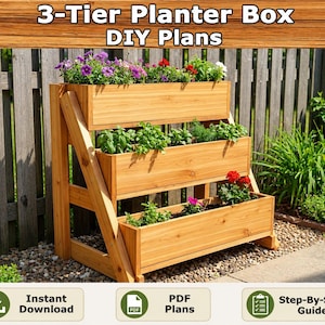 Planos para jardinera de 3 niveles en PDF / Guía de construcción de carpintería para bricolaje / Soporte para plantas de jardín vertical de varios niveles imagen 2