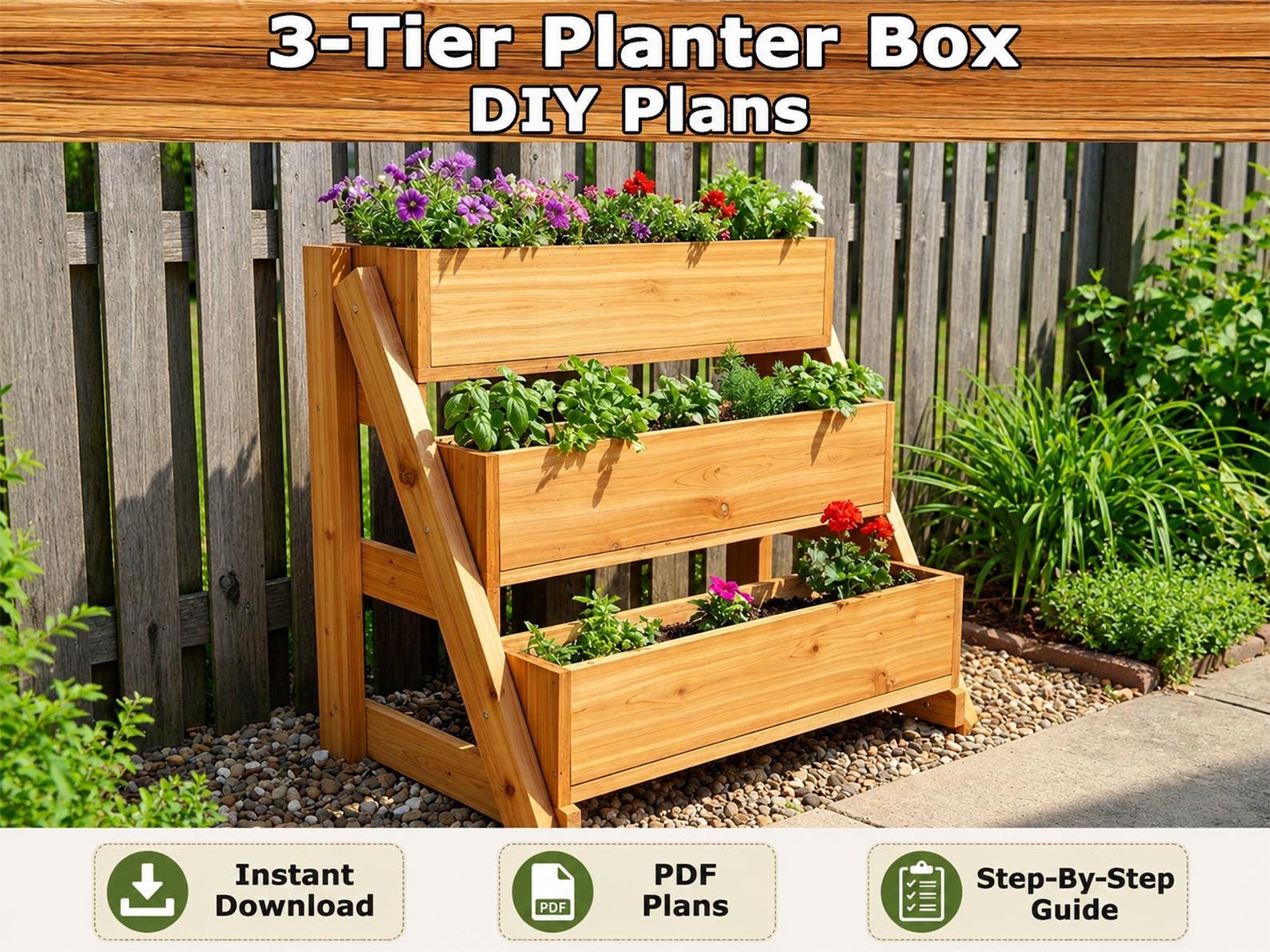 3-tier Planter Box Plans PDF | DIY Woodworking Build Guide | Vertical ...