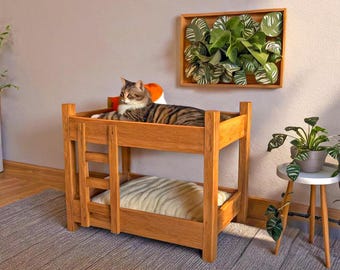 Planos para construir una cama moderna de dos niveles para gatos: elegante litera de madera (guía en PDF)