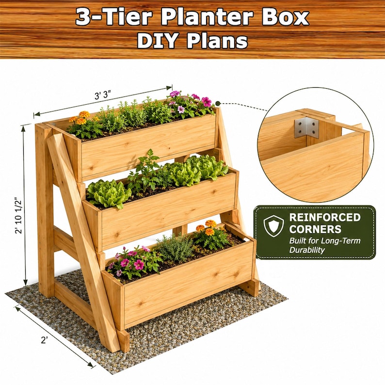 Planos para jardinera de 3 niveles en PDF / Guía de construcción de carpintería para bricolaje / Soporte para plantas de jardín vertical de varios niveles imagen 3