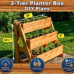Planos para jardinera de 3 niveles en PDF / Guía de construcción de carpintería para bricolaje / Soporte para plantas de jardín vertical de varios niveles imagen 10