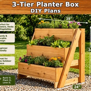 Planos para jardinera de 3 niveles en PDF / Guía de construcción de carpintería para bricolaje / Soporte para plantas de jardín vertical de varios niveles imagen 9