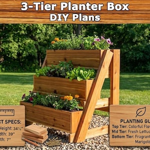 Planos para jardinera de 3 niveles en PDF / Guía de construcción de carpintería para bricolaje / Soporte para plantas de jardín vertical de varios niveles imagen 8