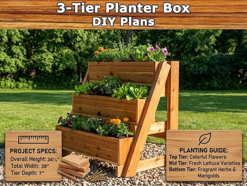 Planos para jardinera de 3 niveles en PDF / Guía de construcción de carpintería para bricolaje / Soporte para plantas de jardín vertical de varios niveles imagen 8