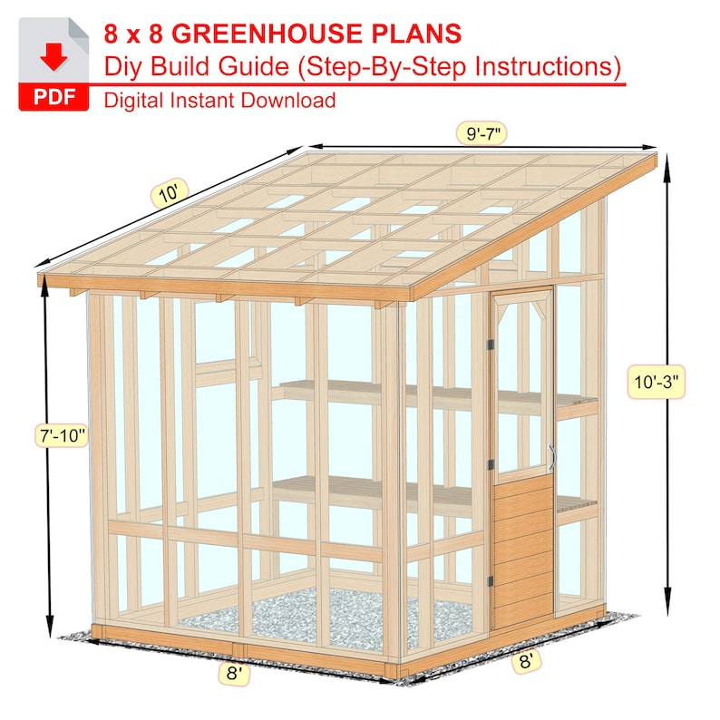 8x8 DIY Greenhouse Plans PDF | Easy Backyard Garden Build | Beginner ...