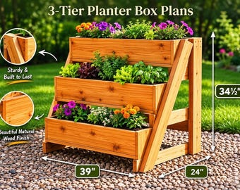 3-Tier Planter Box Plans PDF | DIY Woodworking Build Guide | Vertical Garden Tiered Plant Stand