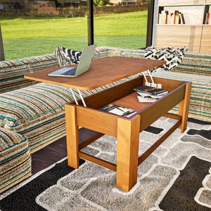 Lift-Top Coffee Table Plans DIY, Wooden Coffee Table, Indoor Lift Up Table, Lifting Top Office Desk With Storage Design, Digital Download