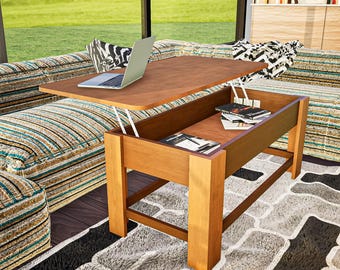 Planos para construir una mesa de centro con tapa elevable: Diseño con espacio de almacenamiento (Descarga digital)