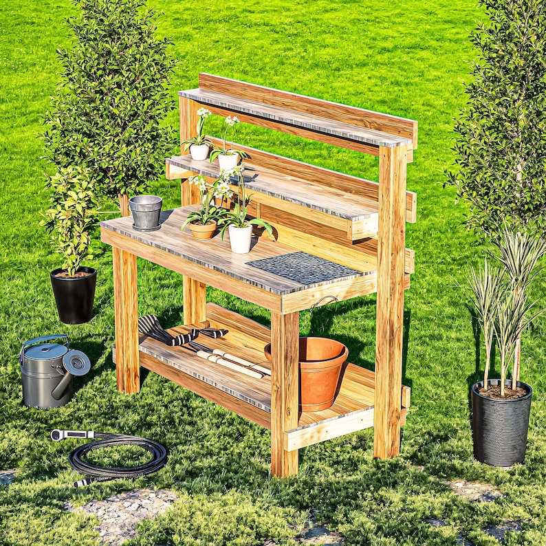 DIY Potting Bench Plans: Wooden Garden Table Workstation (PDF Download ...