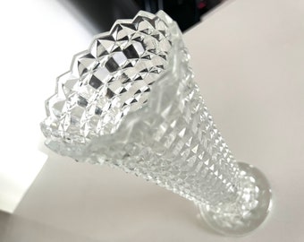 Heavy Crystal Diamond Pattern Footed Trumpet Shape Vase