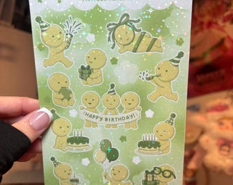 Happy Birthday Smiski Stickers | Matte Holographic Waterproof Planner Stickers