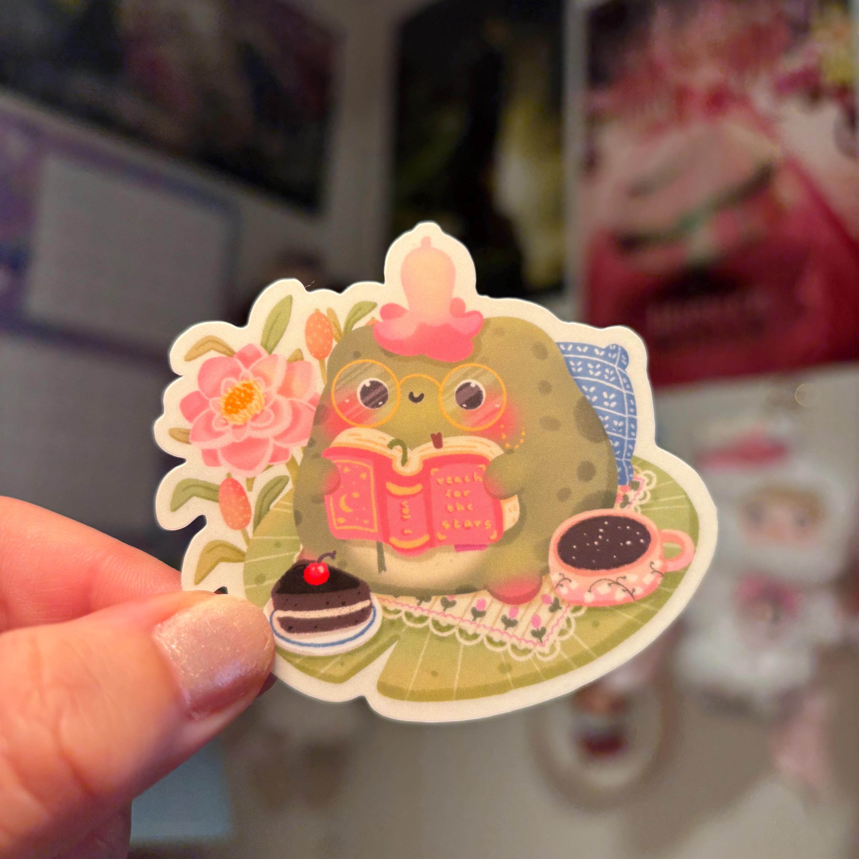 Reading Frog Kawaii Vinyl Sticker | Laptop Water Bottle Sticker ...