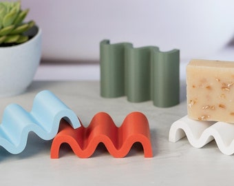 Wavy Soap Holder: Modern Bio-Plastic Sponge & Soap Dish