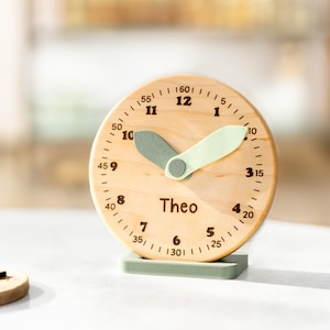 Handmade Wooden Montessori Clock: Personalized Learning Toy - Made in USA