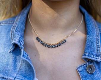 Gunmetal Swarovski Crystal Necklace, 16" Choker, summer jewelry