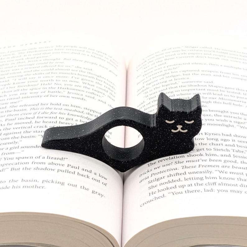 Cat Book Page Holder – Book Accessory for One-Handed Reading - Unique Gifts Made in USA Sleepy (Black)