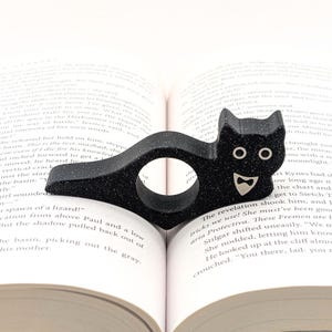 Cat Book Page Holder – Book Accessory for One-Handed Reading - Unique Gifts Made in USA Tuxedo (Black)