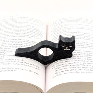 Cat Book Page Holder: Book Accessory for Bookworms & Avid Readers - Gifts Made in USA Sleepy (Black)