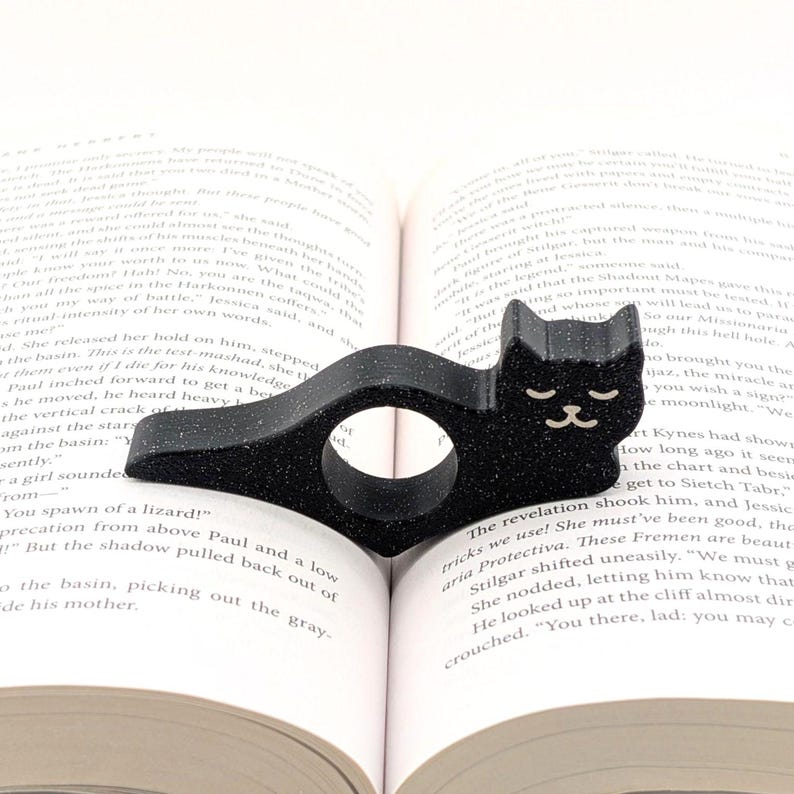 Cat Book Page Holder: Book Accessory for Bookworms & Avid Readers - Gifts Made in USA Sleepy (Black)