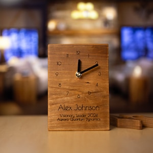Reloj de escritorio personalizado, regalo de aniversario, accesorio de escritorio de oficina, reloj de estante minimalista imagen 3