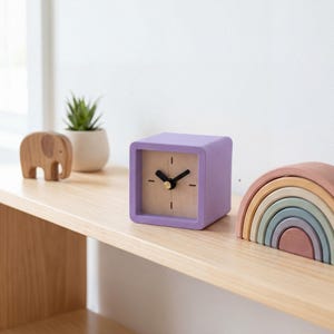 silent cube desk clock modern nightstand timepiece aesthetic home decor unique personalized gift battery operated square bedside tabletop room accessory office present birthday anniversary holiday for him her husband wife minimalist small shelf display