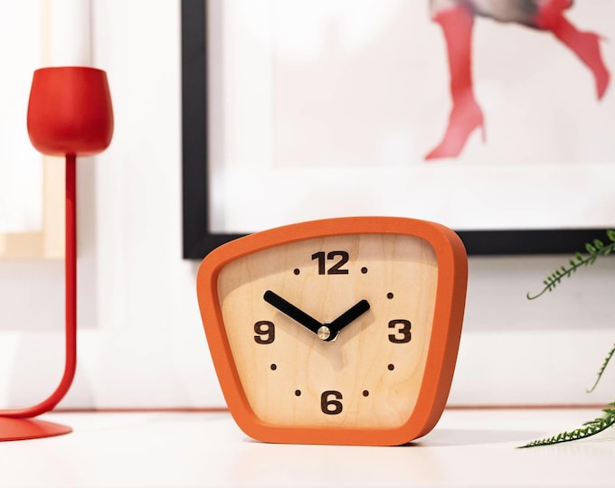 Vintage-Style Mid-Century Modern Desk Silent Clock - 5" x 6" - MCM Home Decor - Made in USA
