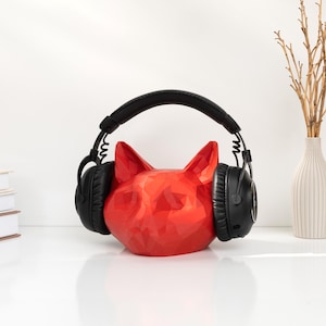 Cat Headphones Stand - Low Poly Gamer Gift, Gaming Accessory for Him or Her - Made in USA