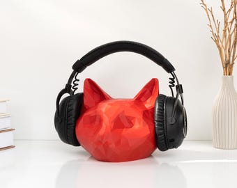 Cat Headphones Stand - Low Poly Gamer Gift, Gaming Accessory for Him or Her - Made in USA