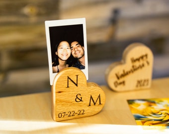 Personalized Polaroid Frame Stand, Instax Mini frame, Picture stand, Wedding Gift, Wooden Heart, handmade gift