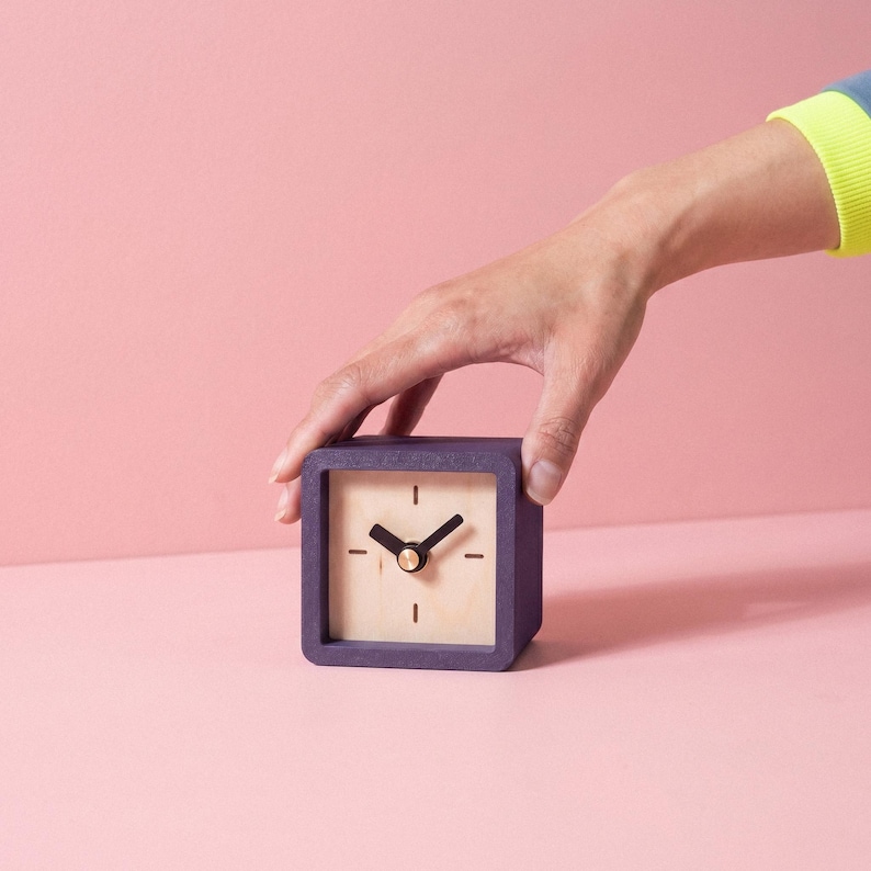 silent cube desk clock modern nightstand timepiece aesthetic home decor unique personalized gift battery operated square bedside tabletop room accessory office present birthday anniversary holiday for him her husband wife minimalist small shelf display