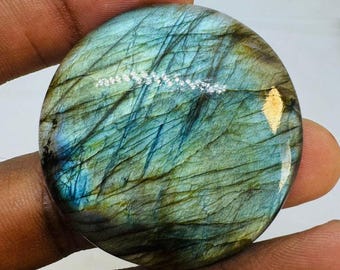Labradorite naturale, Labradorite di forma rotonda, Labradorite 33 x 33 mm, Labradorite cabochon rotondo da 107 carati, Labradorite cabochon per gioielli