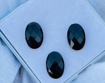 Lot de pierres précieuses en onyx noir, lot de pierres précieuses de forme ovale, taille double face, poids 14 carats, lot de gros, onyx noir 10 x 15 mm pour la fabrication de bijoux