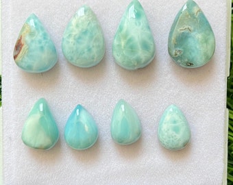 Larimar Cabochon Lot, Pear Shape Loose Gemstone, Weight, 53Ct, Size- 8x12MM To 11x18MM, Natural Larimar Cabochon For Making Jewelry