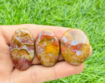 Natural Moroccan Seam Agate Gemstone For; Making Jewelry,Seam Agate cabochon Gemstone Shape, Oval Three Piece Lot ; Moroccan Seam Agate Lot.