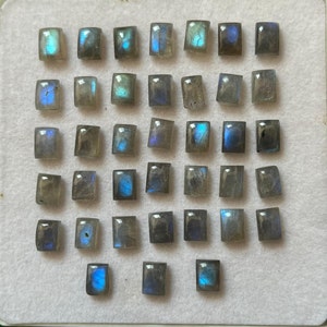 Labradorite Cabochon Lot, Rectangle Shape Loose Gemstone Weight-70Ct, Size- 6x8mm, Natural Blue Fire Labradorite Gemstone For Making Jewelry
