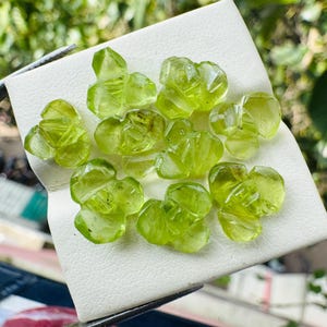 Natural Peridot Flower Carving Loose Gemstone, Handmade Carving, Weight- 16.55 Carat, Size- 7MM To 9MM, Peridot Carving For Jewelry Making