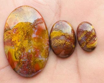 Natural Moroccan Seam Agate Gemstone For; Making Jewelry,Seam Agate cabochon Gemstone Shape, Oval Three Piece Lot ; Moroccan Seam Agate Lot.