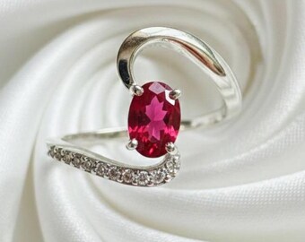Natuurlijke robijnring, 925 sterlingzilveren statementring, handgemaakte boho-ring, robijnrode ring voor dames, verlovingsring, cadeau voor liefde''