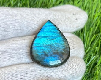 Top Grade Labradorite Cabochon, Pear Shape Loose Gemstone Weiht- 53Crt, Size- 27x33MM, Unique Labradorite Cabochon For Jewelry Making