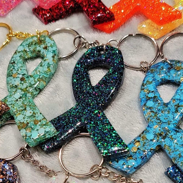 UPDATED PACKAGING**** Awareness Ribbon Glitter Resin Keychain | Cancer | Rainbow | Mental Health | Epilepsy | Variety of Causes