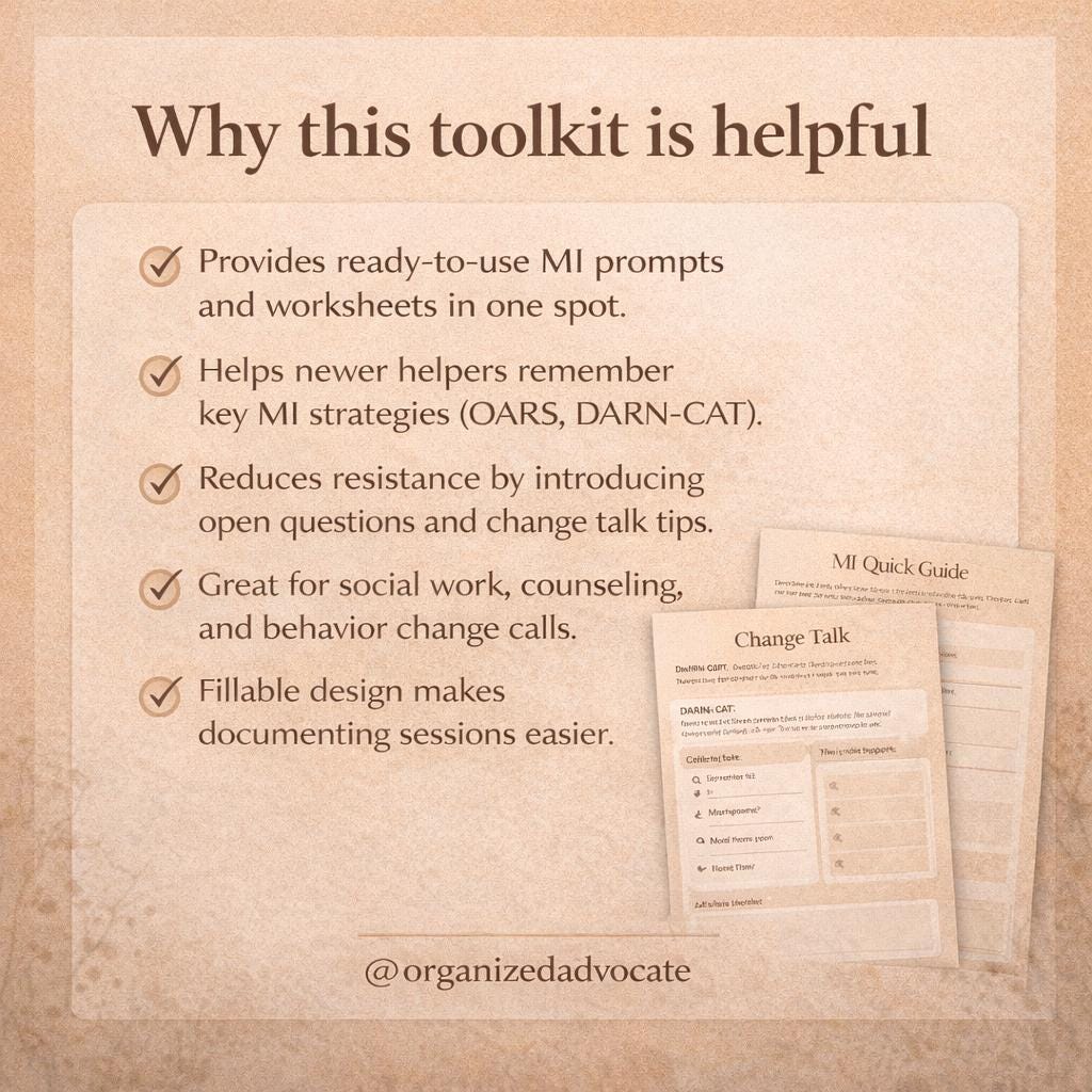 Motivational Interviewing Prompt Toolkit | OARS + Change Talk Cheat ...