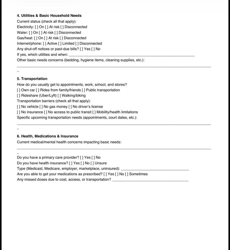 Basic Needs Assessment Form | Client Intake Social Work Case Management ...