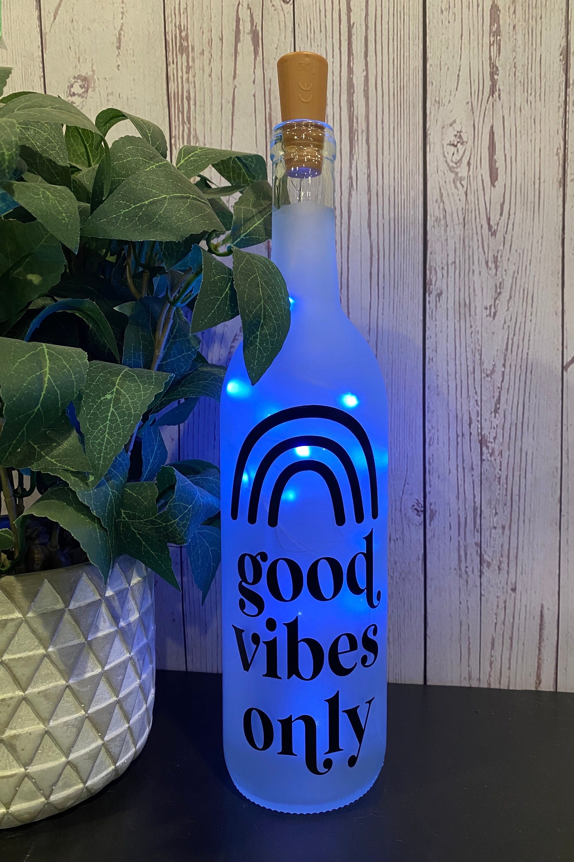 Good vibes only. Lighted wine bottle, sister gift, friend gift, teacher gift, best friend gift, boss gift, daughter gift, son gift - Thumbnail 4