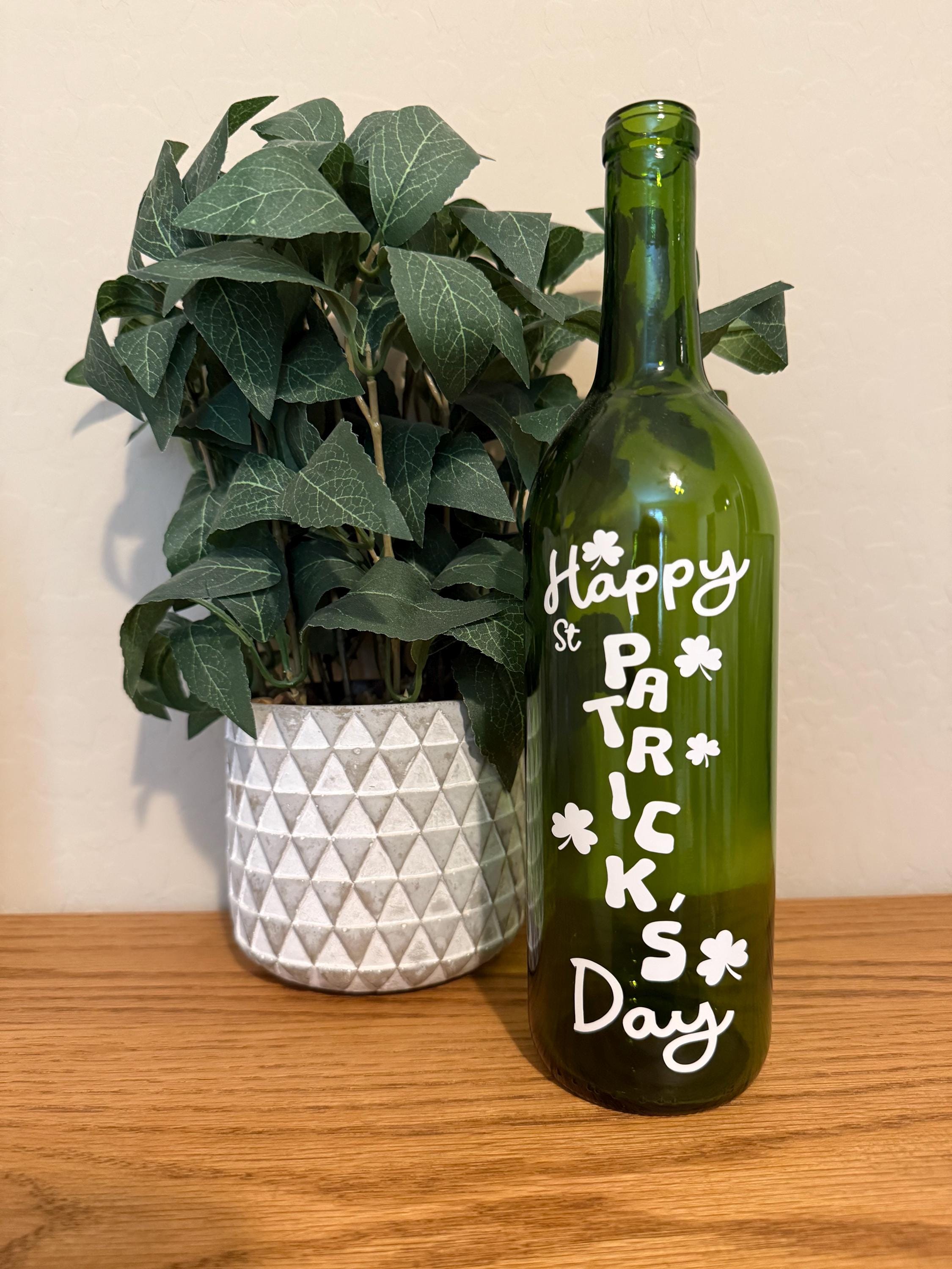St Patrick’s Day Decor. Happy St Pat’s Day. St Patrick’s Day Lights.  Lighted St Patrick Day Wine Bottles. St Paddy’s day decor.