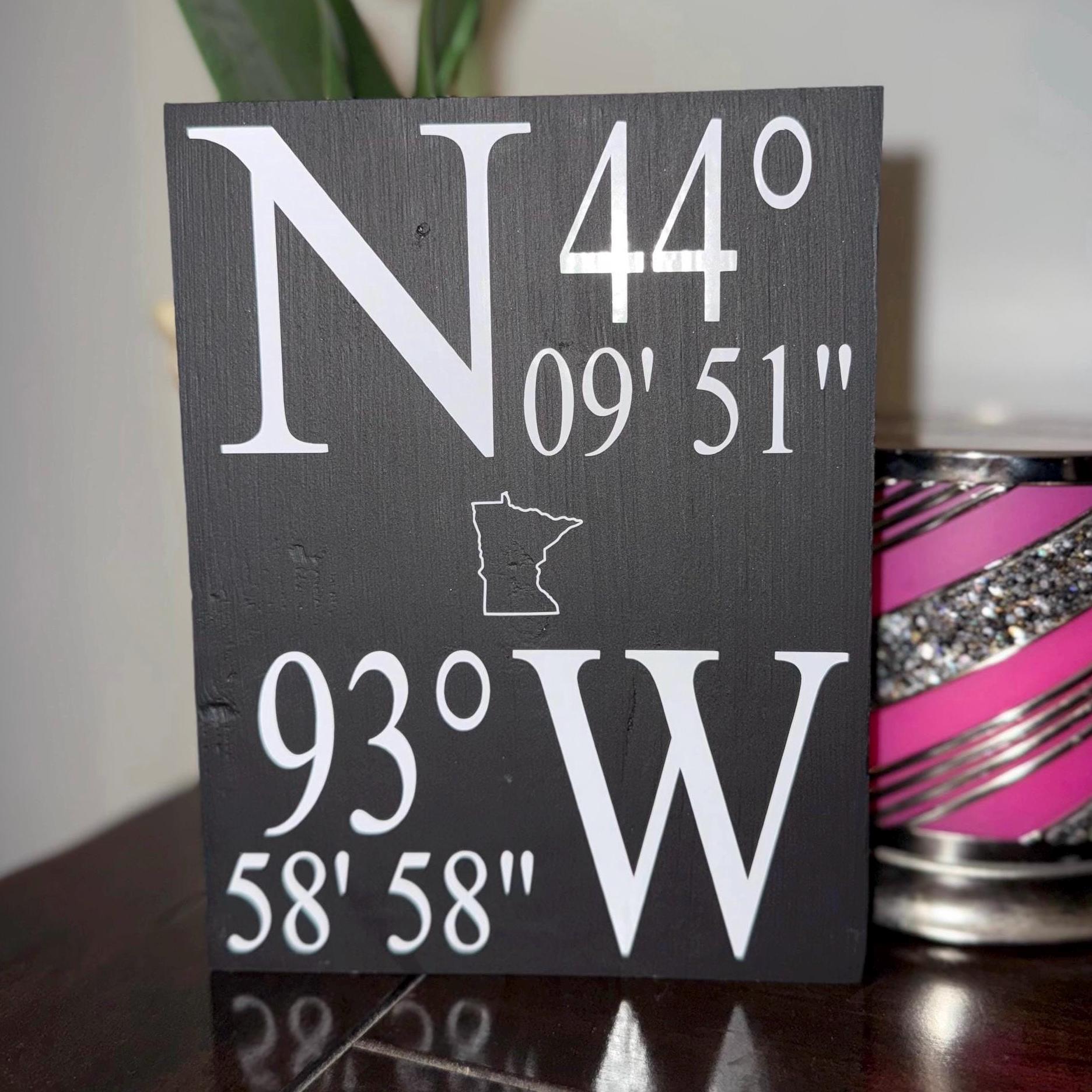Custom Coordinate sign. Latitude longitude sign.  location sign. Wedding Anniversary gift. Birthday gift. Holiday gift. Realtor closing gift - Thumbnail 2