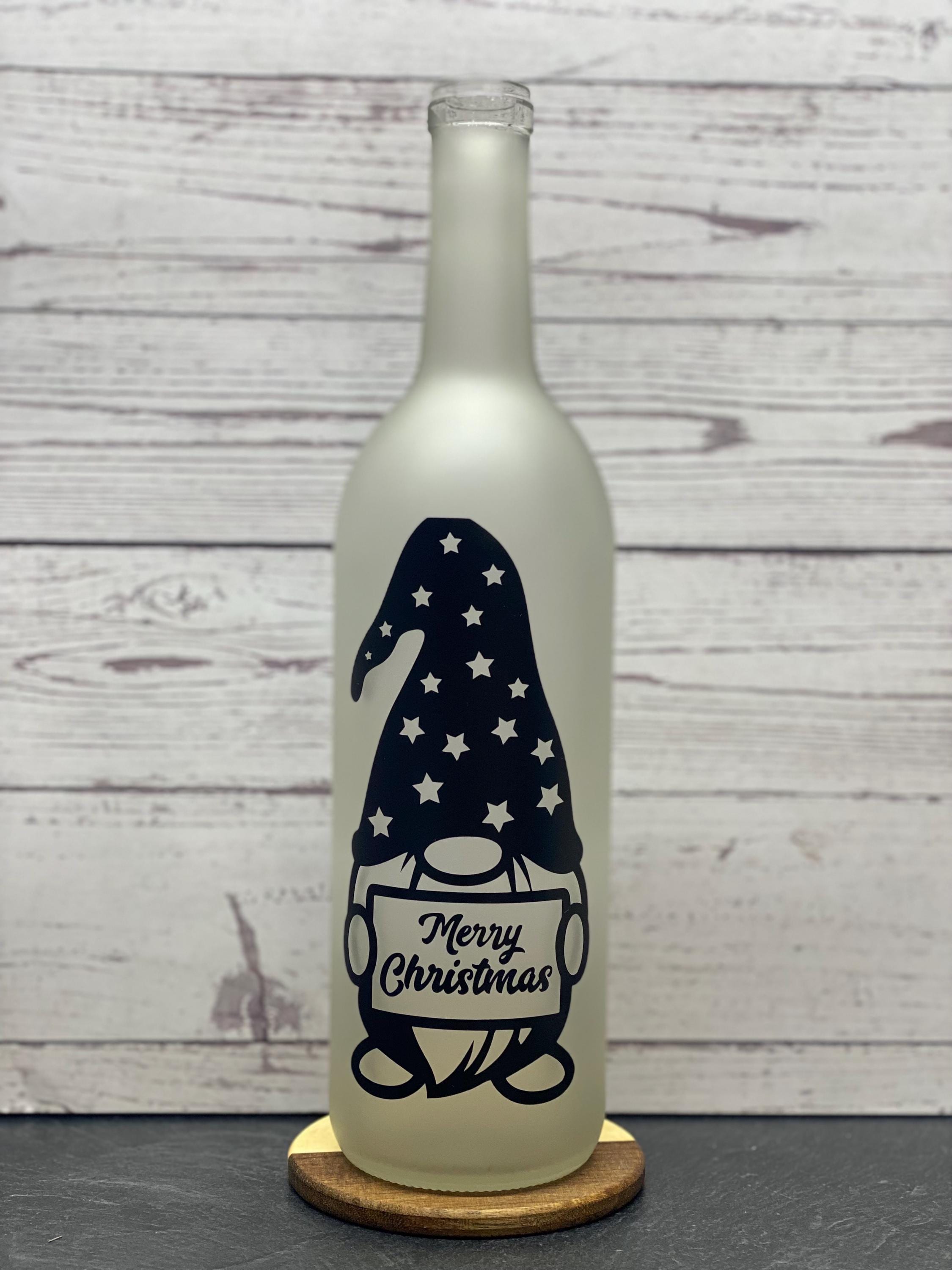 Merry Christmas gnome Lighted wine bottle, decorative wine bottle, teacher gift ,christmas gift, Christmas decor - Thumbnail 2