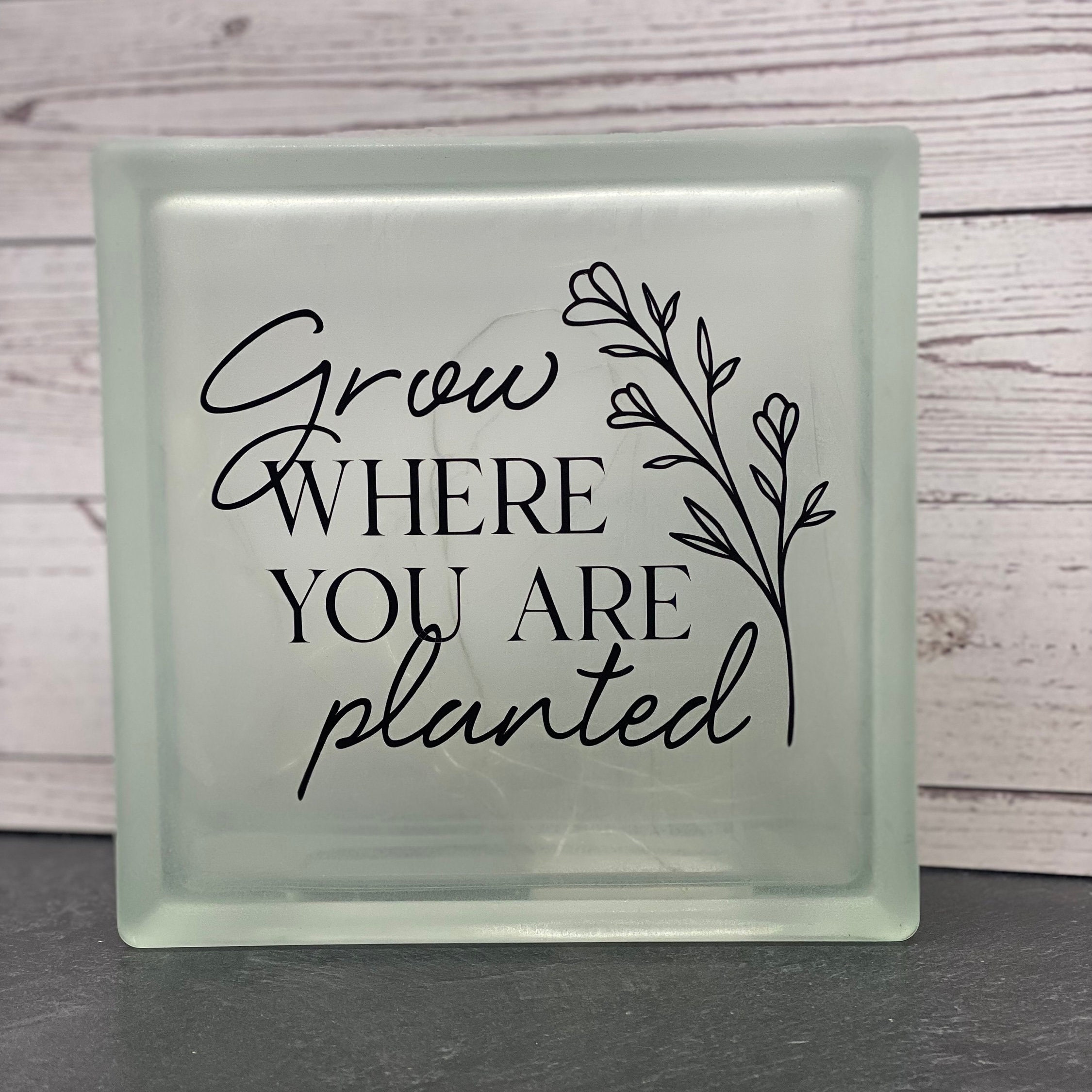 Grow where you are planted lighted block decor. Lighted Glass Block, friend gift, Christmas gift.
